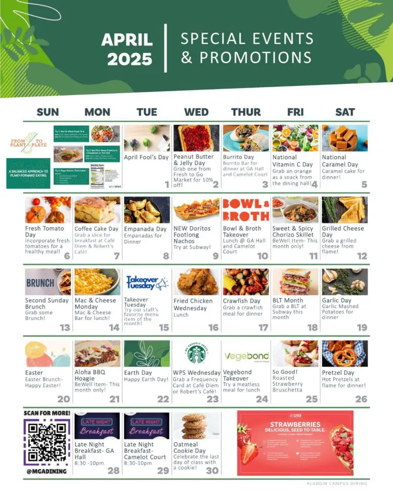 April 2025 Dining Calendar