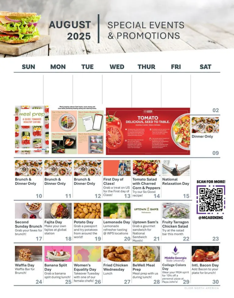 August 2025 Dining Calendar
