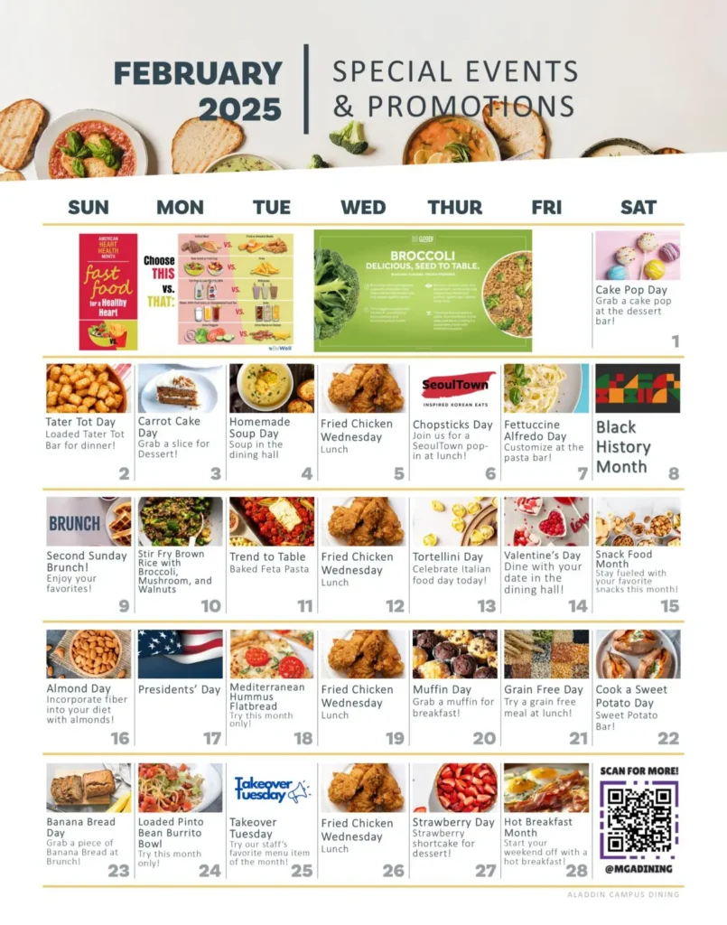 Cochran campus February dining calendar