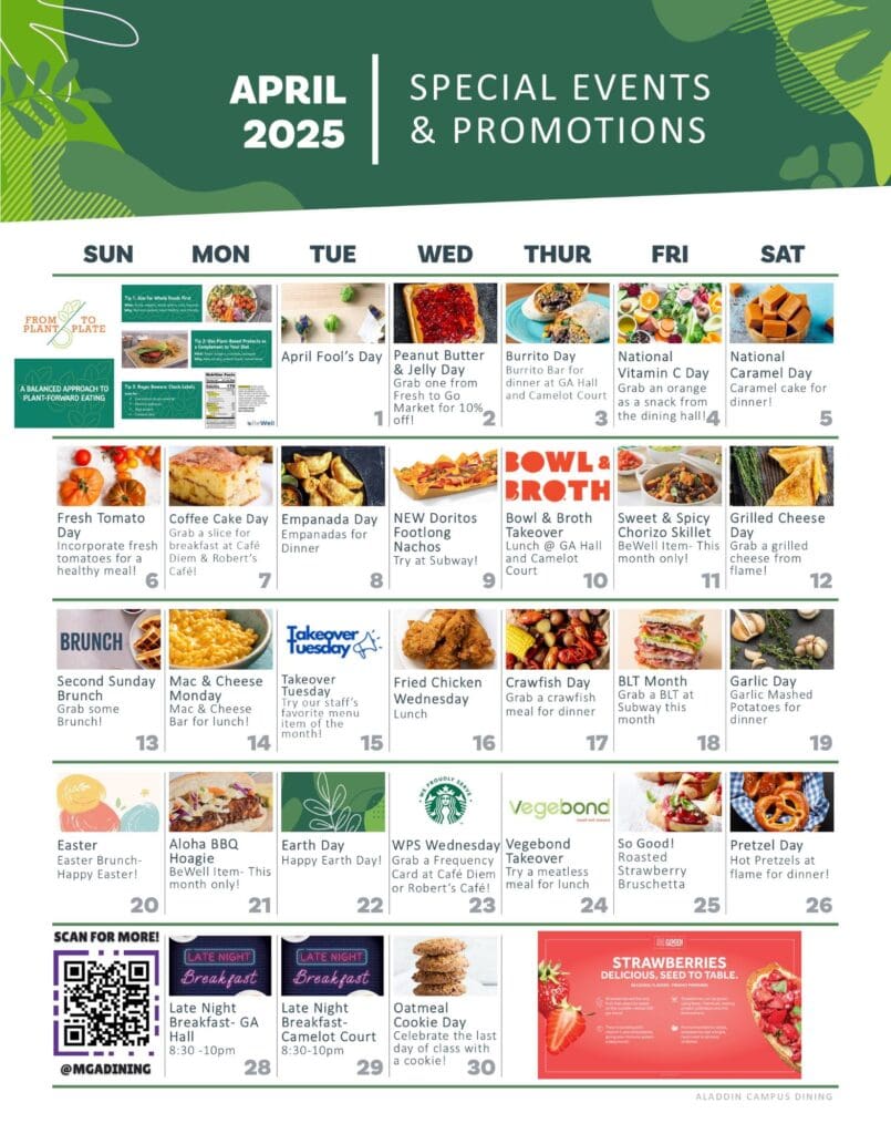 April 2025 Dining Calendar